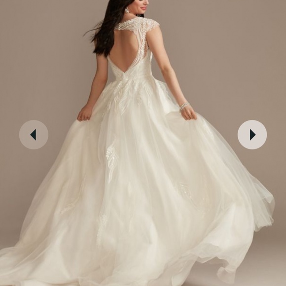 Oleg Cassini Cap-Sleeve Beaded Wedding Dress - Picture 5 of 7